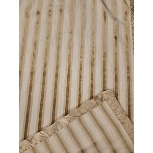 Vintage GEORGE Gold Brown Striped Plush Minky Velour Satin Baby Crib Blanket N2